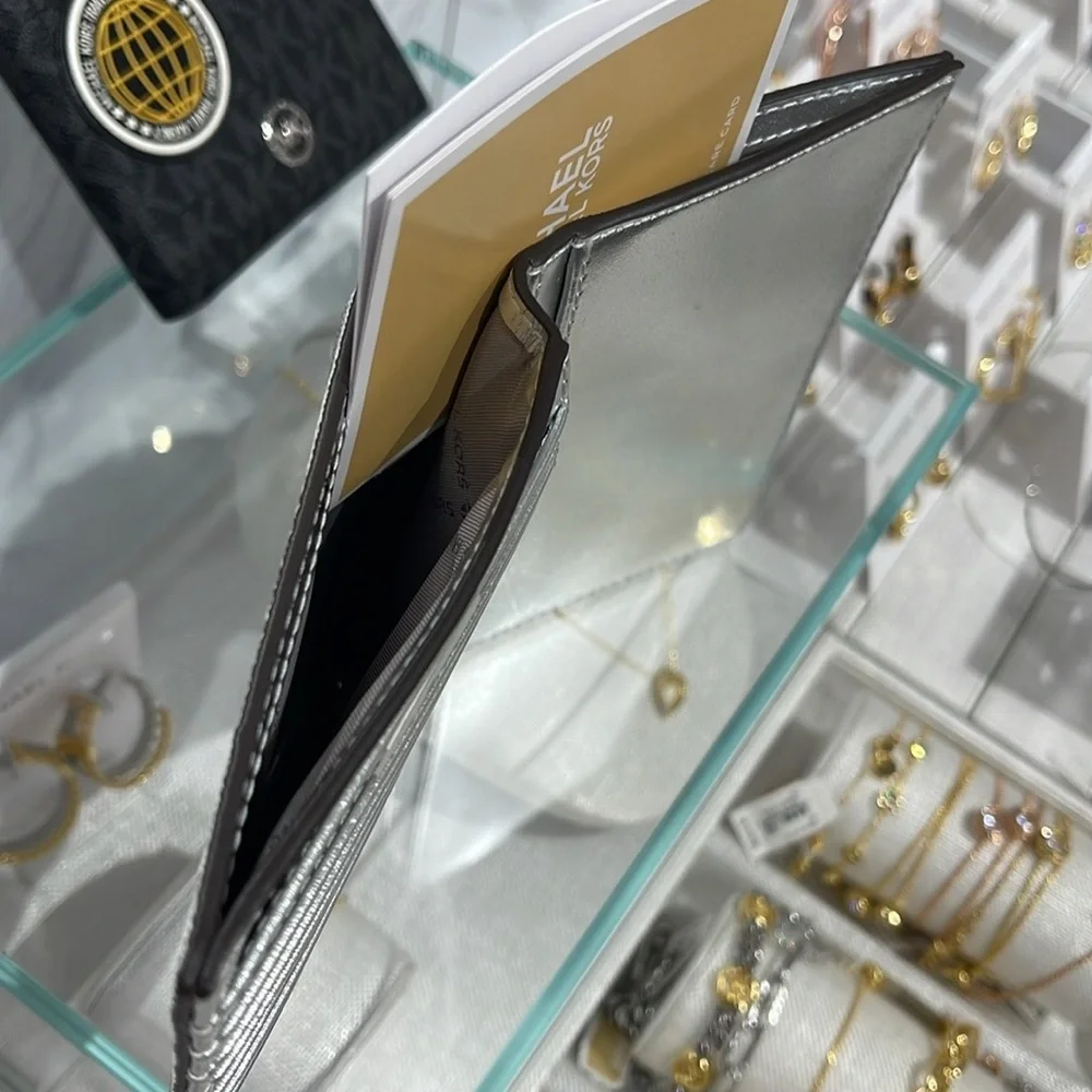 Michael Kors Jet Set Travel Md Embellished Signature Logo Passport Case Optic Wh